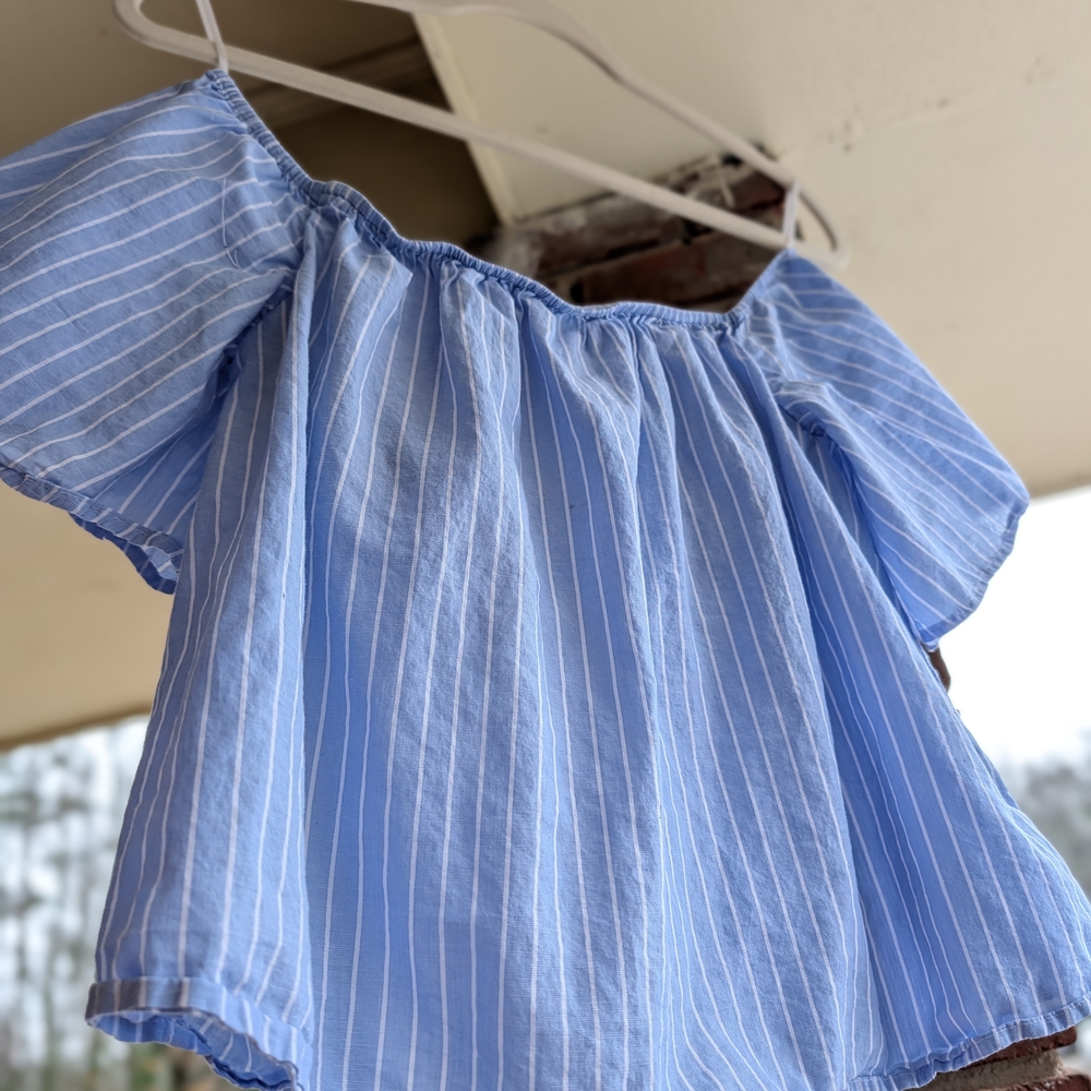 Express Blue Striped Off-Shoulder Top